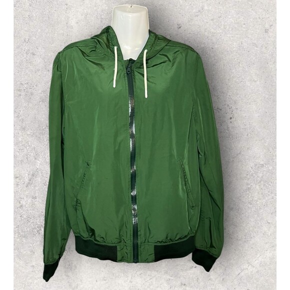 H&M L.O.G.G. Jacket Mens Small Green Hooded Full Zip Lightweight Windbreaker - Picture 1 of 5